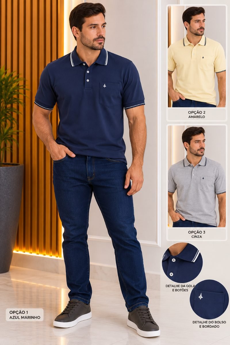 Camisa polo verde masculina com bolso — foto 2